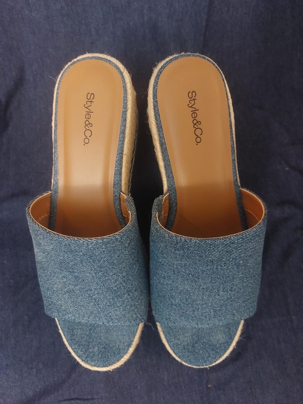 Style & Co. Denim Slide Wedge Sandals - BluePic. Sz 8